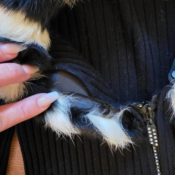 🖤 Vintage Belldini Faux Fur Collar Ribbed Zip-Up Sweater – Size M 🖤 - Picture 5 of 6